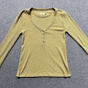 Faherty Green Ribbed Henley Long Sleeve V Neck Top Size XS‎
